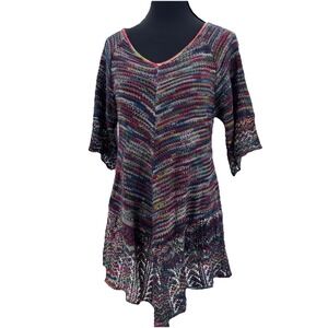 Y2k Faded Glory Rainbow Knit Tunic Top Women medium Boho Cottage Crochet hippie
